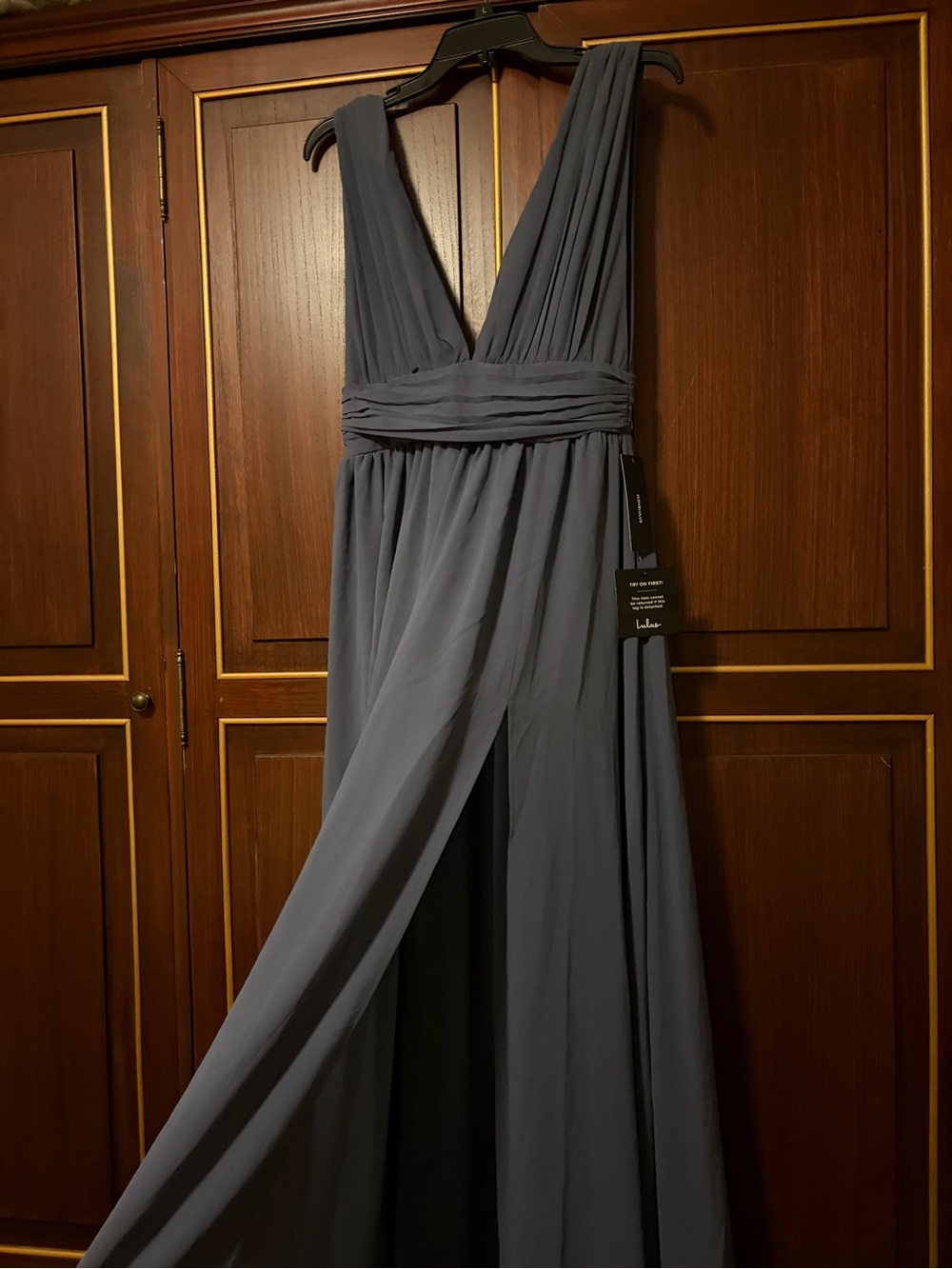 Lulu's Dusty Blue V-Neck Chiffon Maxi Dress
